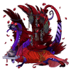 Eris, an OC, as a purple and red Coatl dragon with a red dress.