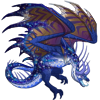 Oberon, an OC, as a blue and brown Banescale dragon with a galaxy accent.
