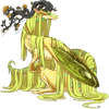 Snowdrop, an OC, as a green and yellow Veilspun dragon with the Branches gene.